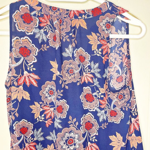 Alice Blue Stitch Fix Simona Henley Blouse Sleeveless Blue Floral Top Size Small - Picture 6 of 6